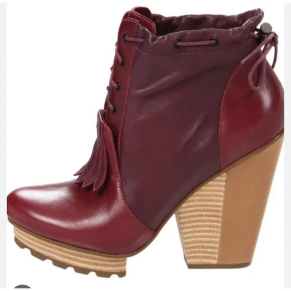 Timo Weiland for Tsubo Burgundy Leather kiltie fringe Platform Ankle boots 6 - Picture 2 of 13